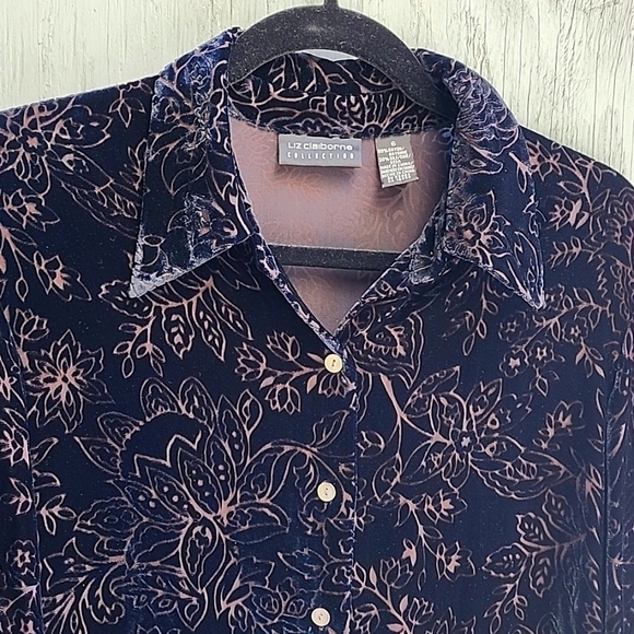 Women's Liz Claiborne Black Rayon Silk Bl end Devore (burnout) Shirt sz 6 - Picture 3 of 7